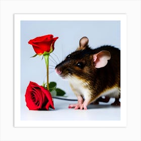 Rat with Red Rose Art Print