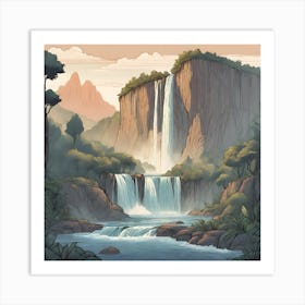 Beautiful natural landscape of waterfalls and mountains at dawn Art Print