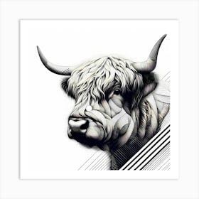 Highland Longhorn Cow Head - Abstract Line Art Illustration 150 Art Print