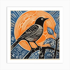 Retro Bird Lithograph Bluebird 1 Art Print