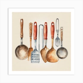 Watercolor Kitchen Utensils Art Print