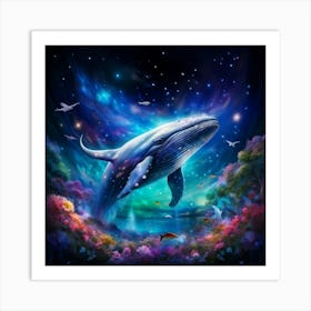 A Majestic Whale Its Vast Form Suspended In A Celestial Canvas Of Stars And Constellations Blossomi Art Print