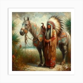 Elderly Native American Woman With Horse 2 1 Art Print