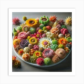 Plate Of Flowers Art Print