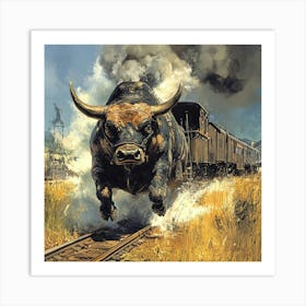 Bull On A Train Art Print