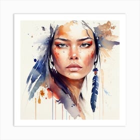 Watercolor Floral Indian Native Woman #12 Art Print