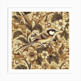 Wallpaper With Birds And Flowers 2 Art Print