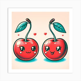 Two Cherries With Hearts Art Print