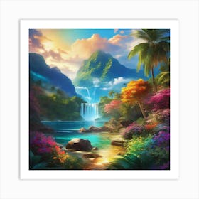 Waterfall In The Jungle 26 Art Print