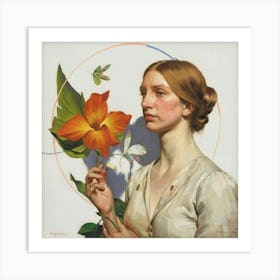 Woman Holding A Flower Art Print