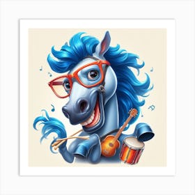 Cartoon Horse With A Guitar Art Print