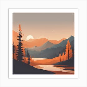 Misty mountains background in orange tone 21 Art Print