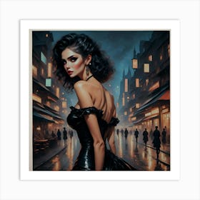 Sexy Woman In Black Dress Art Print