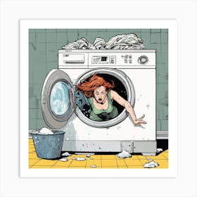 Woman In A Washing Machine Art Print