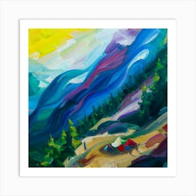 People camping in the middle of the mountains oil painting abstract painting art 9 Art Print