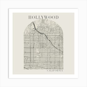 Hollywood California Boho Minimal Arch Full Beige Color Street Map 1 Art Print