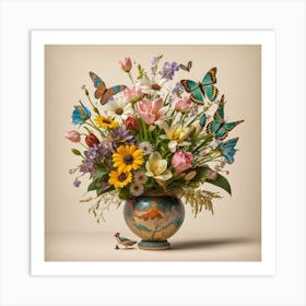 Flowers And Butterflies Art Print