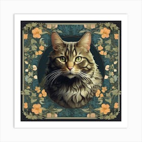 william morris inspired tabby cat portrait Art Print