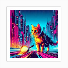 Neon Cat In The City Art Print