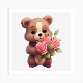 Teddy Bear With Roses 7 Art Print