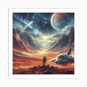 Space Landscape With Spaceship Art Print