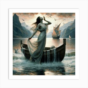 Mermaid In A Boat Art Print