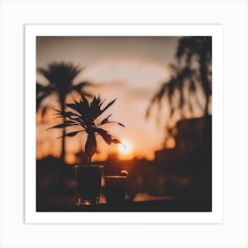 Sunset With Palm Tree Art Print