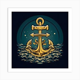 Golden Anchor In The Sea Art Print