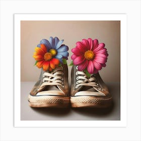 Flowers On Sneakers Art Print