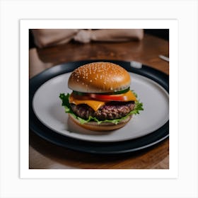 Burger On A Plate Art Print