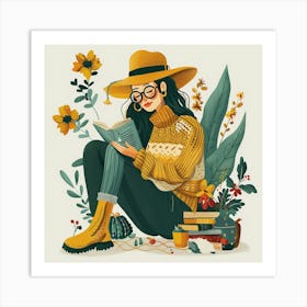 Illustration Of A Girl Reading A Book Art Print