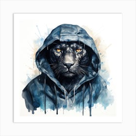 Watercolour Cartoon Panther In A Hoodie 3 Art Print