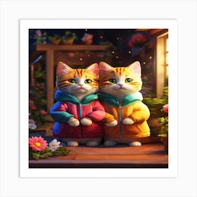 Two Cats In Winter Coats Art Print