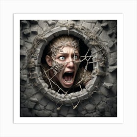 Woman Screaming Through A Hole Art Print