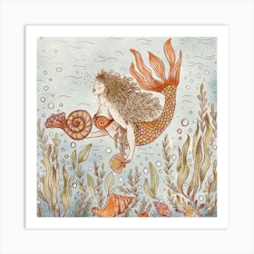 Mermaid and Shells Art Print