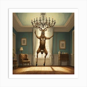 Deer In A Chandelier 3 Art Print