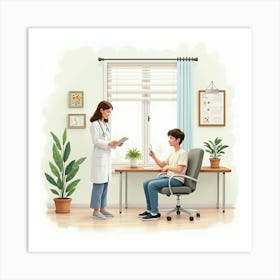 A Watercolor Portrayal Of A Wellness Check Up In A Calming, Patient Friendly Space 1 1 Art Print