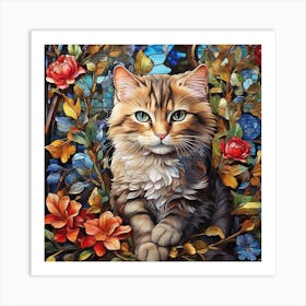 Cat With Flowers Art Print