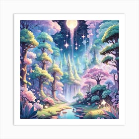 A Fantasy Forest With Twinkling Stars In Pastel Tone Square Composition 276 Art Print