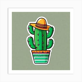 Mexico Cactus With Mexican Hat Sticker 2d Cute Fantasy Dreamy Vector Illustration 2d Flat Cen (25) Art Print