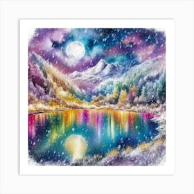 Moonlit Majesty Snowy Mountain Serenity (1) Art Print