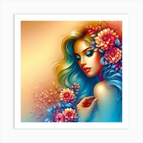 Colorful Girl With Flowers 7 Art Print