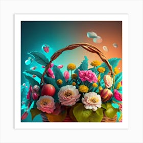 Beautiful And Elegant Wicker Basket Decorated 3 Art Print