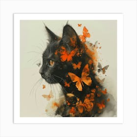 Black Cat With Butterflies Art Print