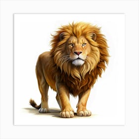 Majestic Lion On A White Background Art Print