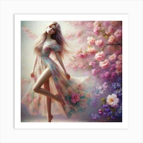 Girl In A Pink Dress Art Print