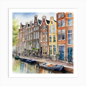 Amsterdam Houses Watercolour (15) Art Print