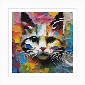 Closeup of abstract rough colorful multi colored art painting texture for cat by realfx Art Print