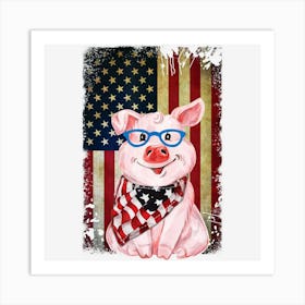 Limited Edition Patriotic Pig American Flag Glasses 4th Of Art Print