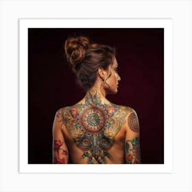 Back Of A Woman With Tattoos Art Print